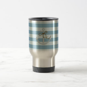 Mug De Voyage Adorable Ancre nautique sur les rayures bleu clair