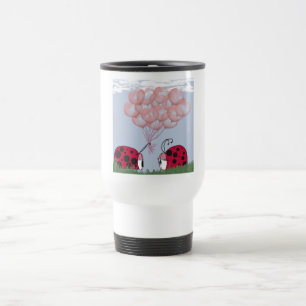 Mug De Voyage Adorable Ladybug Avec Joli Bouquet De Balloon Rose