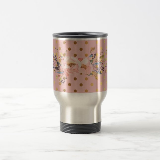 Mug De Voyage Adorables Faux Points Dorés Fleurs (Centre)