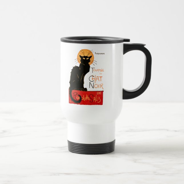 Mug De Voyage Affiche Classique Chat Noir de Steinlen en Noir (Droite)