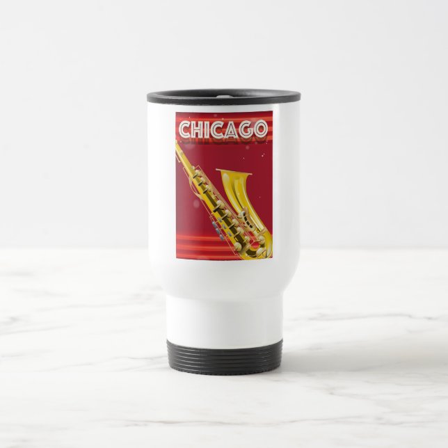 Mug De Voyage Affiche de voyage au saxophone à Chicago. (Centre)