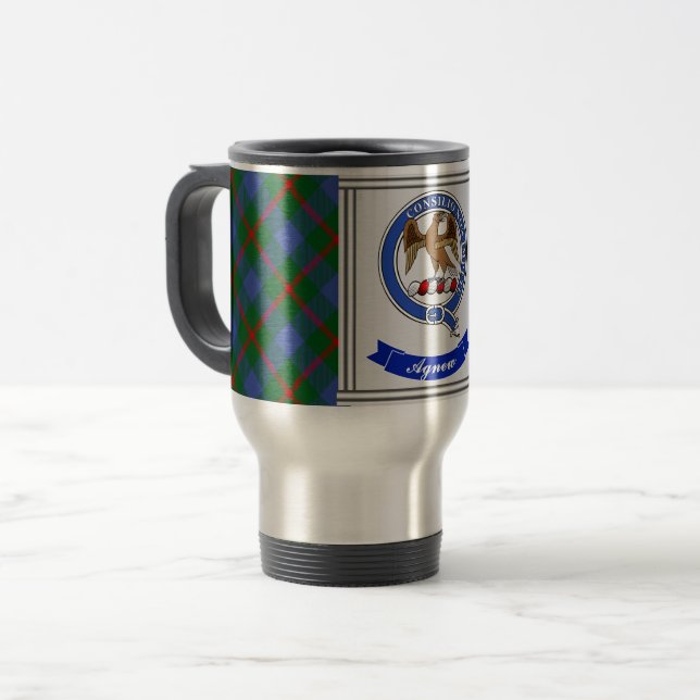 Mug De Voyage Agnew Clan Badge & Tartan Personnalisé (Devant gauche)