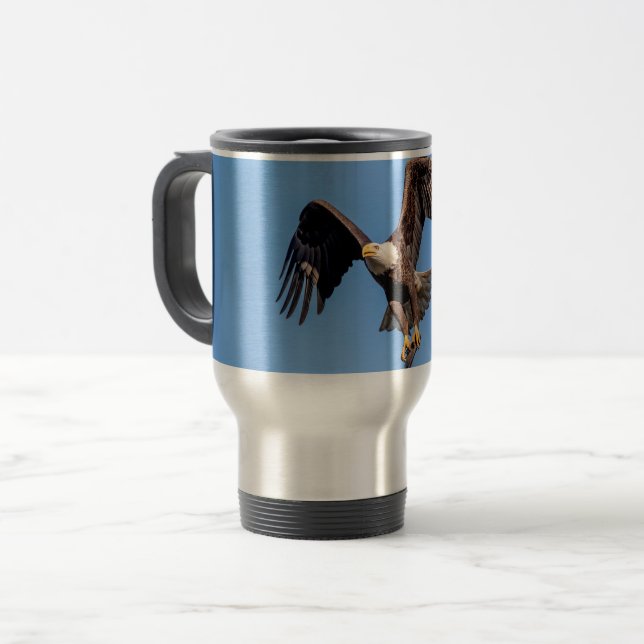 Mug De Voyage Aigle Bald avec un poisson (Devant gauche)