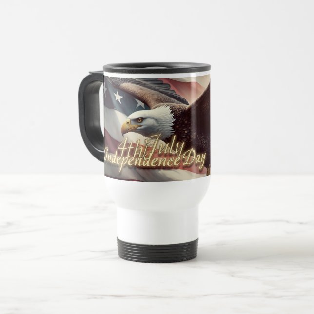 Mug De Voyage Aigle du 4 juillet avec drapeau américain (Devant gauche)