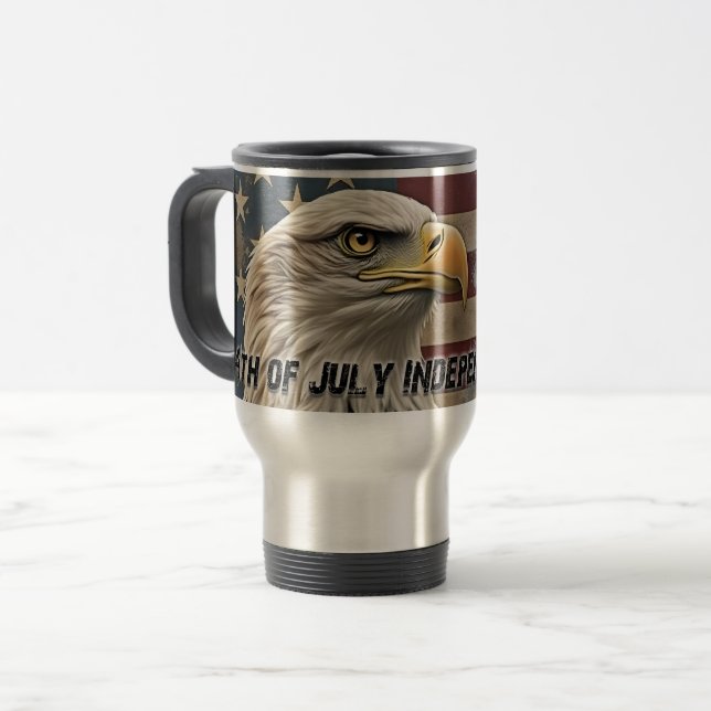 Mug De Voyage Aigle majestueux et drapeau – Esprit de liberté (Devant gauche)