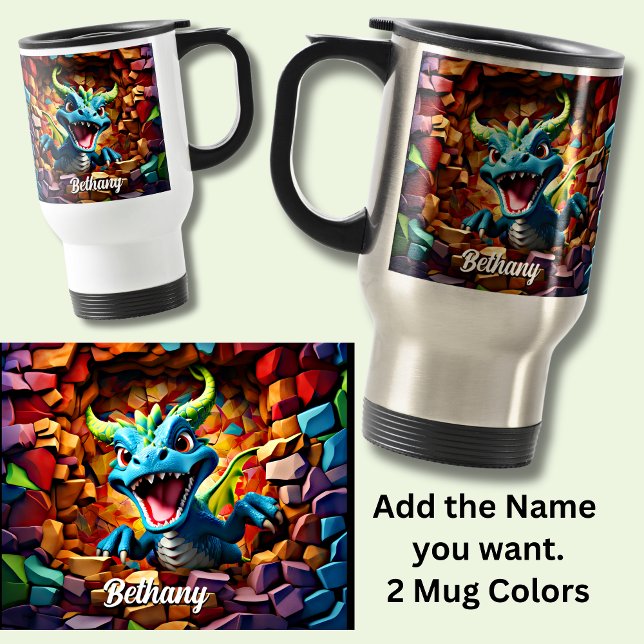 Mug De Voyage Ajouter le nom, Aqua Blue Baby Dragon Brexing Thro (Créateur téléchargé)