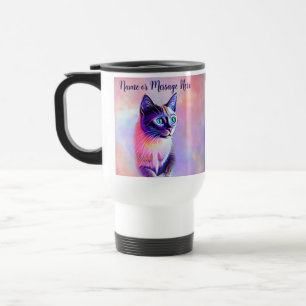 Mug De Voyage Ajouter le nom Texte, Pastels Peint Chat Siamais