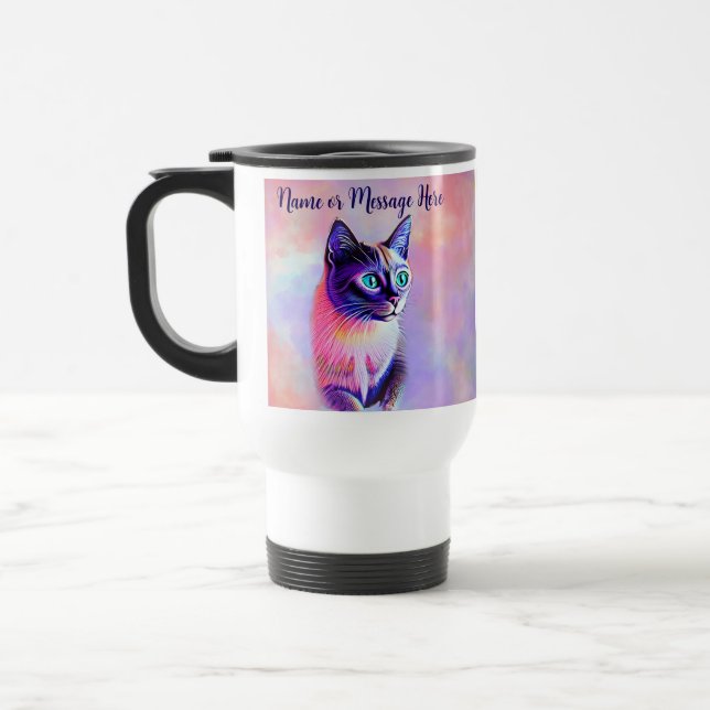 Mug De Voyage Ajouter le nom Texte, Pastels Peint Chat Siamais (Gauche)