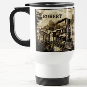 Mug De Voyage Ajouter le nom Vintage Steam Train Engine Locomoti