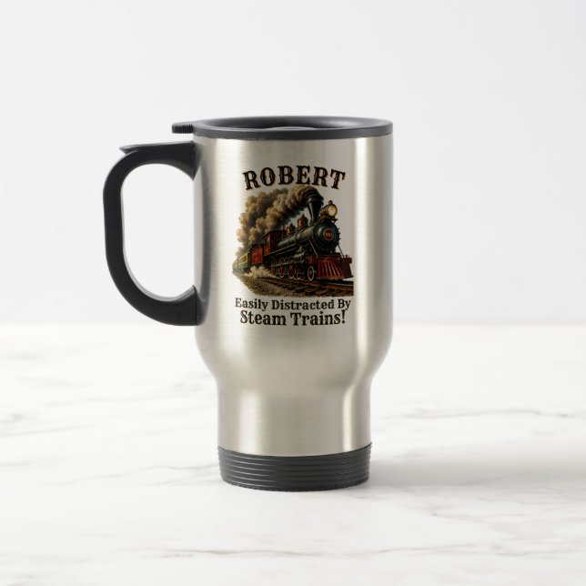 Mug De Voyage Ajouter un nom facilement distrait par les trains  (Gauche)