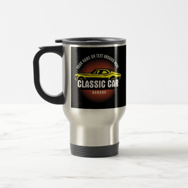 Mug De Voyage Ajouter un nom Texte Jaune voiture classique (Gauche)