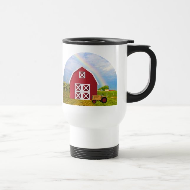Mug De Voyage Ajouter votre nom à la grange rouge avec le ciel b (Droite)