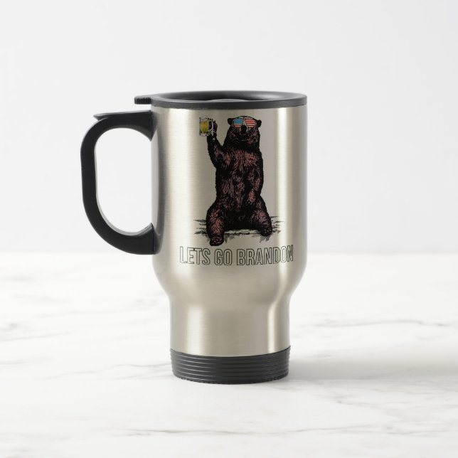 Mug De Voyage allons brandon bear boire de la bière usa flag (Gauche)