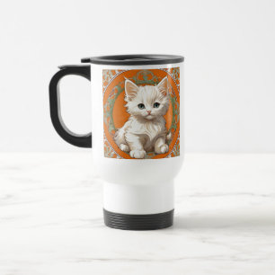 Mug De Voyage Alphonse Mucha Art Nouveau Kitten blanc