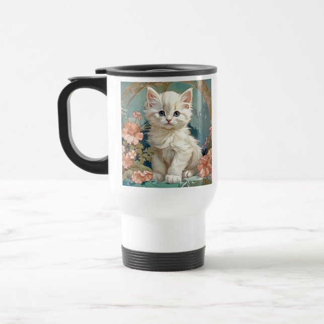 Mug De Voyage Alphonse Mucha Style Chat blanc (Gauche)