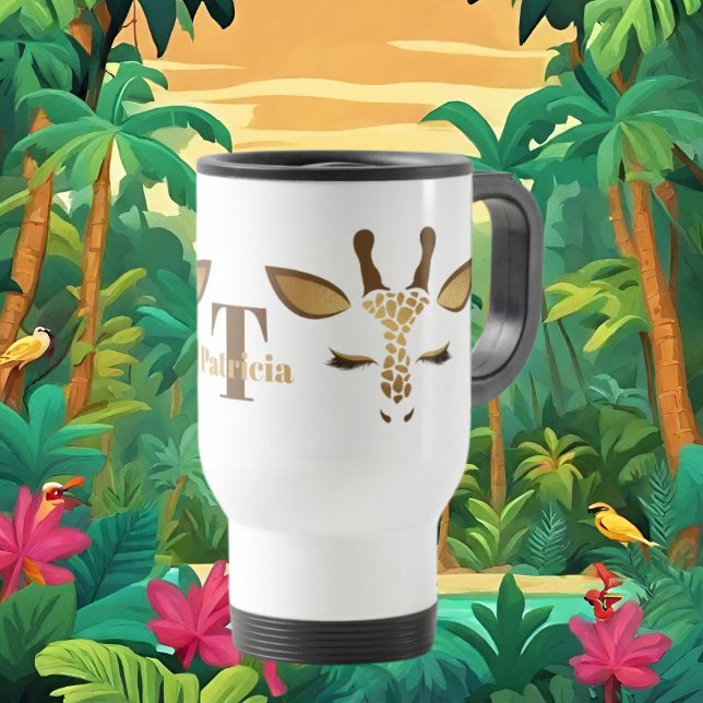 Mug De Voyage Amateur de girafe mignonne ajouter monogramme (Créateur téléchargé)