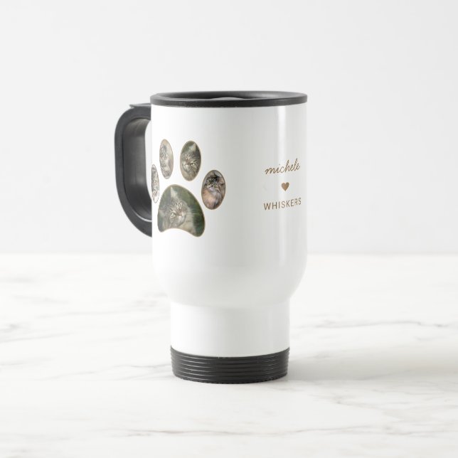 Mug De Voyage Amoureux des Chats Empreinte de Patte Dorée Nom Ph (Devant gauche)