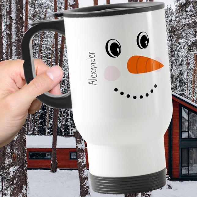 Mug De Voyage Amusant Happy Face Snowman Noël Hot Coco Deux To (Créateur téléchargé)