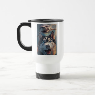Mug De Voyage Amusant Husky Shark Chase Voyage Mug