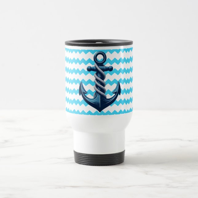 Mug De Voyage Ancrage bleu avec vagues bleues (Centre)