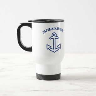 Mug De Voyage Ancre de bateau bleu et blanc personnalisée Voyag