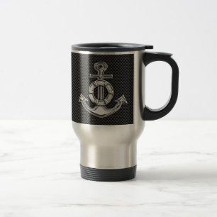 Mug De Voyage Ancre Silver Lifesaver sur fibre de carbone noire
