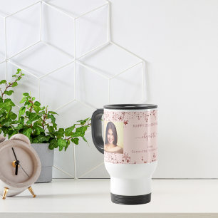Mug De Voyage Anniversaire photo personnalisée rose or meilleurs