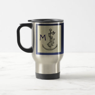 Mug De Voyage ANTIQUE ANCRE & POISSON NAUTIQUE Marine Blue Monog