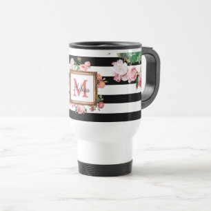 Mug De Voyage Antique Vintage Floral & Stripes Monogramme
