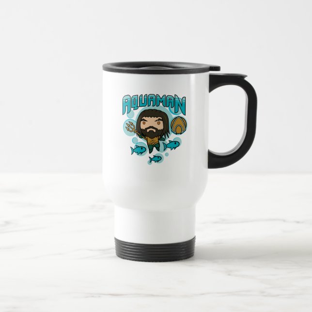 Mug De Voyage Aquaman | Chibi Aquaman Graphisme sous-marin (Droite)