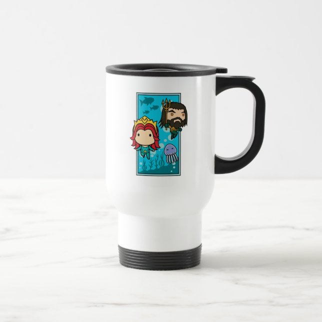 Mug De Voyage Aquaman | Chibi Mera & Aquaman Graphisme sous-mari (Droite)