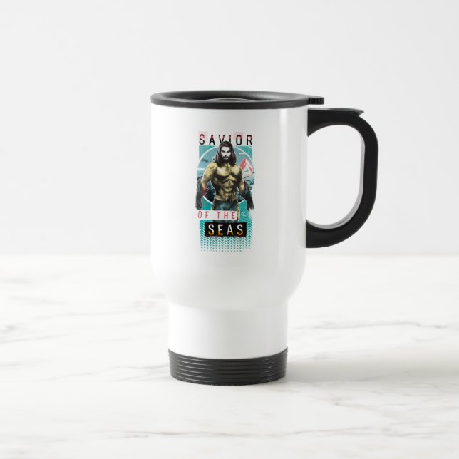 Mug De Voyage Aquaman | "Sauveur Des Mers" Graphique Moderniste (Droite)