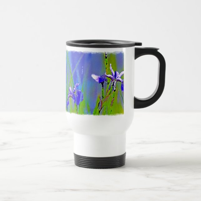 Mug De Voyage Aquarelle bleu Iris Floral Art (Droite)