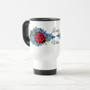 Mug De Voyage Aquarelle Cute Ladybird Avec Fleurs Bleues Sauvage