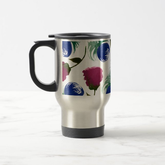 Mug De Voyage Aquarelle Florales Bleu Bourgogne Peinture verte (Gauche)