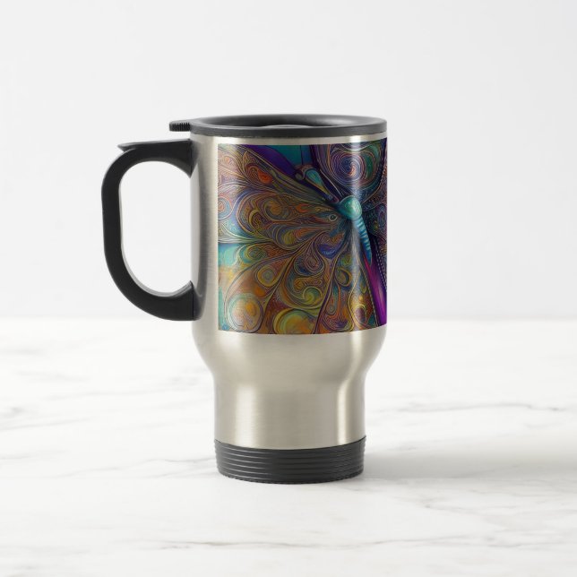 Mug De Voyage Aquarelle Fractale Papillon Whimsical Pai numériqu (Gauche)
