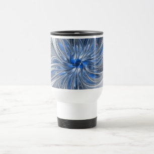 Mug De Voyage Aquarelle gris bleu Abstrait Fractal Art Flower