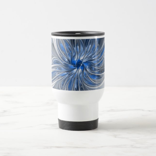 Mug De Voyage Aquarelle gris bleu Abstrait Fractal Art Flower (Centre)