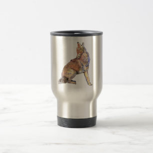 Mug De Voyage Aquarelle Howling Coyote, Animal, Nature Faune