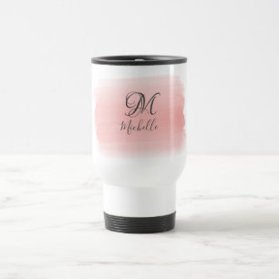Mug De Voyage aquarelle monogrammée rose pâle