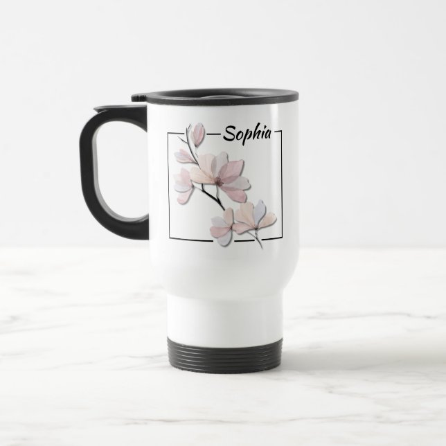 Mug De Voyage Aquarelle personnalisée Fleur Magnolia (Gauche)