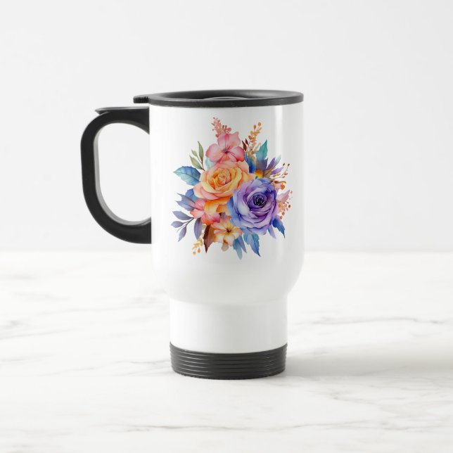 Mug De Voyage Aquarelle Rose Fleurs Design-58392 (Gauche)