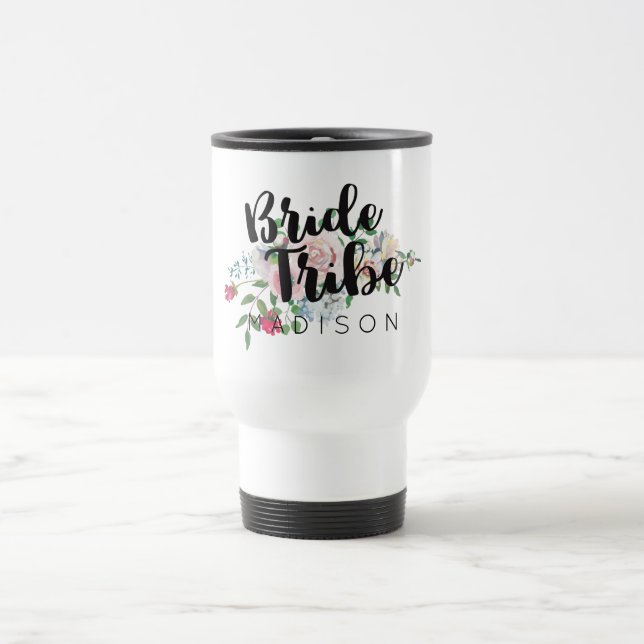 Mug De Voyage Aquarelle Rose floue Mariage de mariée tribu (Centre)