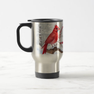 Mug De Voyage Aquarelle Rouge Cardinal Bird Nom et texte personn