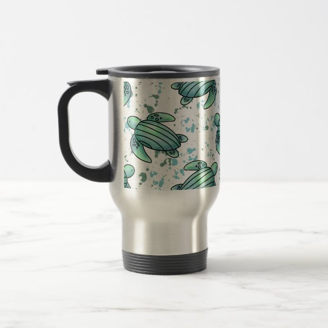 Mug De Voyage aquarelle tortue de mer vert bleu animal motif (Gauche)