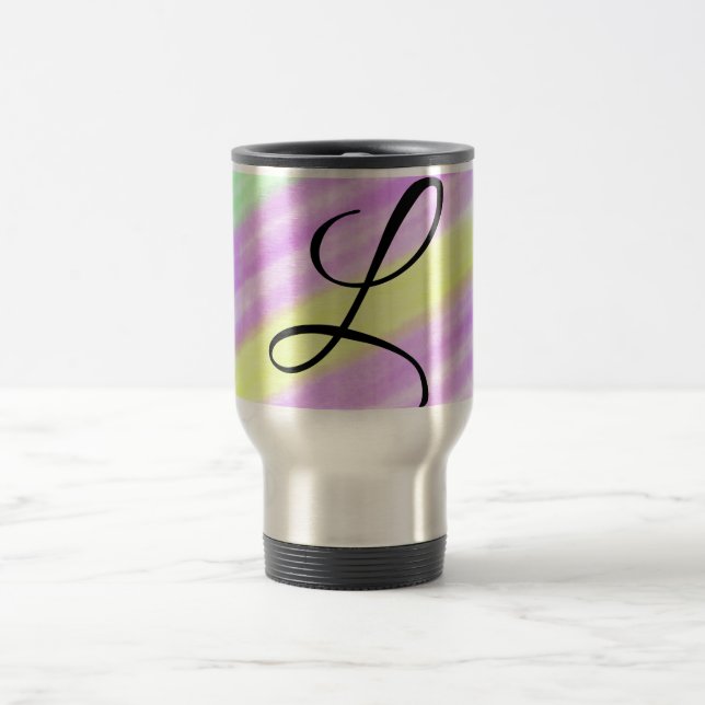 Mug De Voyage Aquarelle vert simple pourpre ajouter votre monogr (Centre)