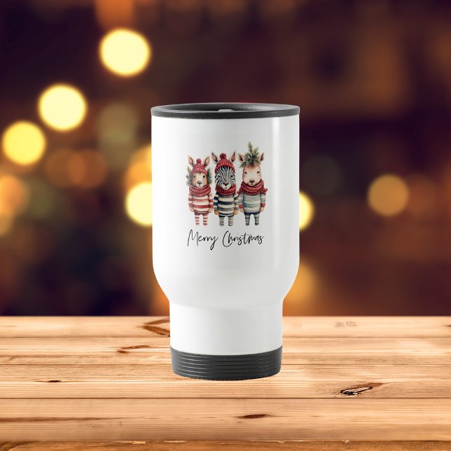 Mug De Voyage Aquarelle vintage Animaux de Noël (Créateur téléchargé)