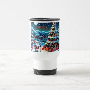 Mug De Voyage arbre de Noël 8 bits & Père Noël