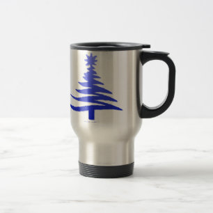 Mug De Voyage Arbre de Noël Moderne Pochoir Imprimé Bleu