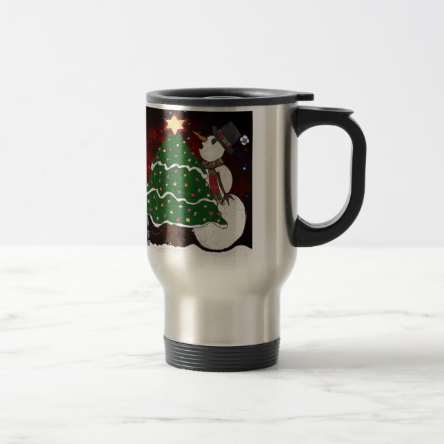 Mug De Voyage Arbre de Noël Snowman Surprise Art Imprimer (Droit)